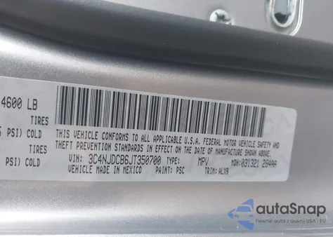 2018 Jeep Compass Limited 4X4 z USA, uszkodzony, nr VIN 3C4NJDCB6JT350700